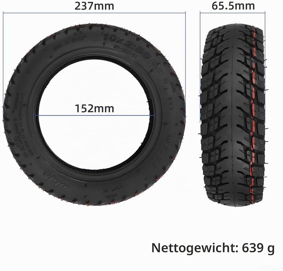 10-Zoll-Elektroroller 10x2,50 Tubeless-Reifen 60/85-6 Skateboard-Offroad-Reifen