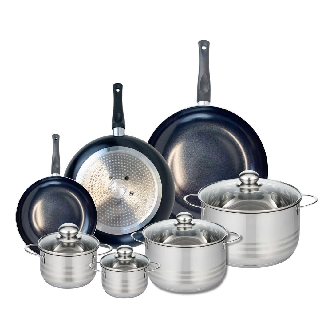 ELO 9749250 Kochgeschirr-Set, 7-teilig, 3 Bratpfannen 20, 28 und 32 cm, 4 Kochtöpfe 12, 14, 20 und 2