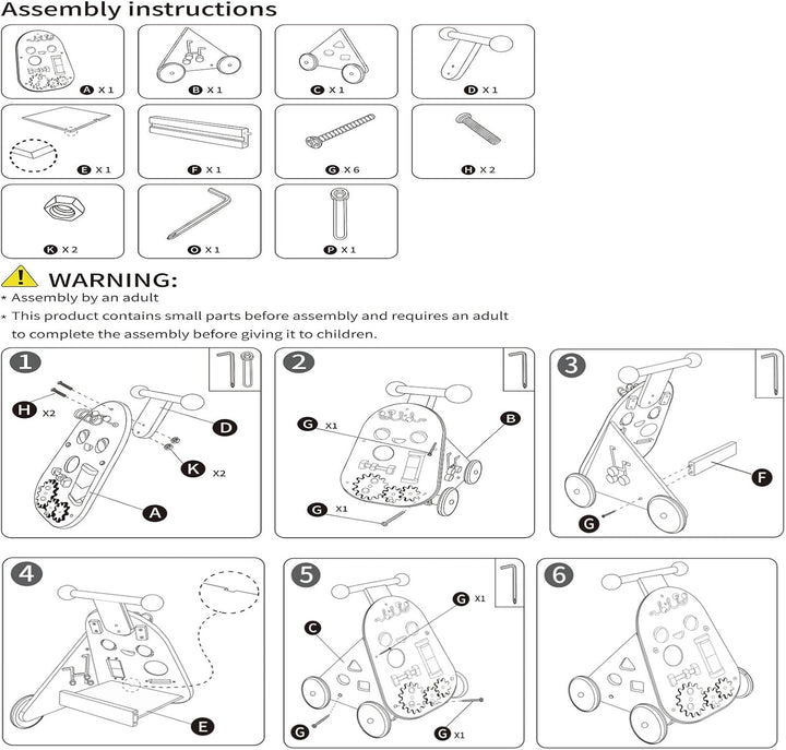 Jacootoys hölzerne Aktivität Walker, einstellbare Geschwindigkeit Kleinkind Push Walker Activity Cen