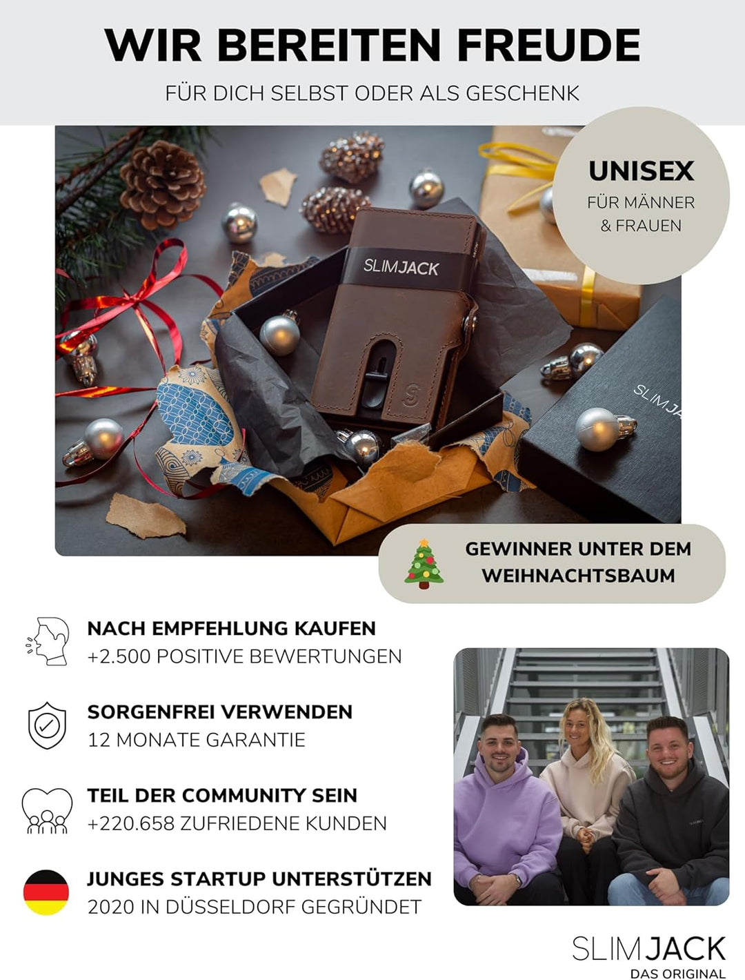 SlimJack® Wallet mit Münzfach - Jackster Wallet - Kreditkartenetui mit RFID-Schutz - Geldbeutel für
