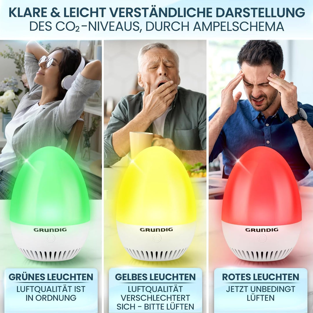 GRUNDIG CO2 Messgerät Ampel - Kalibrierungsautomatik, Akku Betrieb, Signal für Stosslüften - mobiles