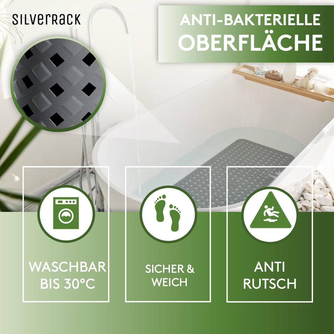SilverRack Badewannenmatte 88x40 cm (Anthrazit RAUTEN) - Antirutschmatte Badewanne BPA frei für Kind