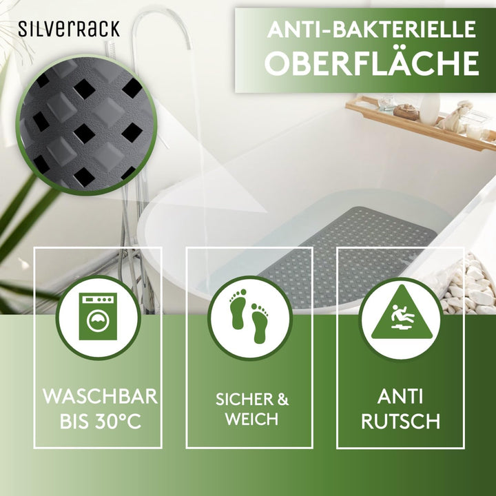 SilverRack Badewannenmatte 88x40 cm (Anthrazit RAUTEN) - Antirutschmatte Badewanne BPA frei für Kind