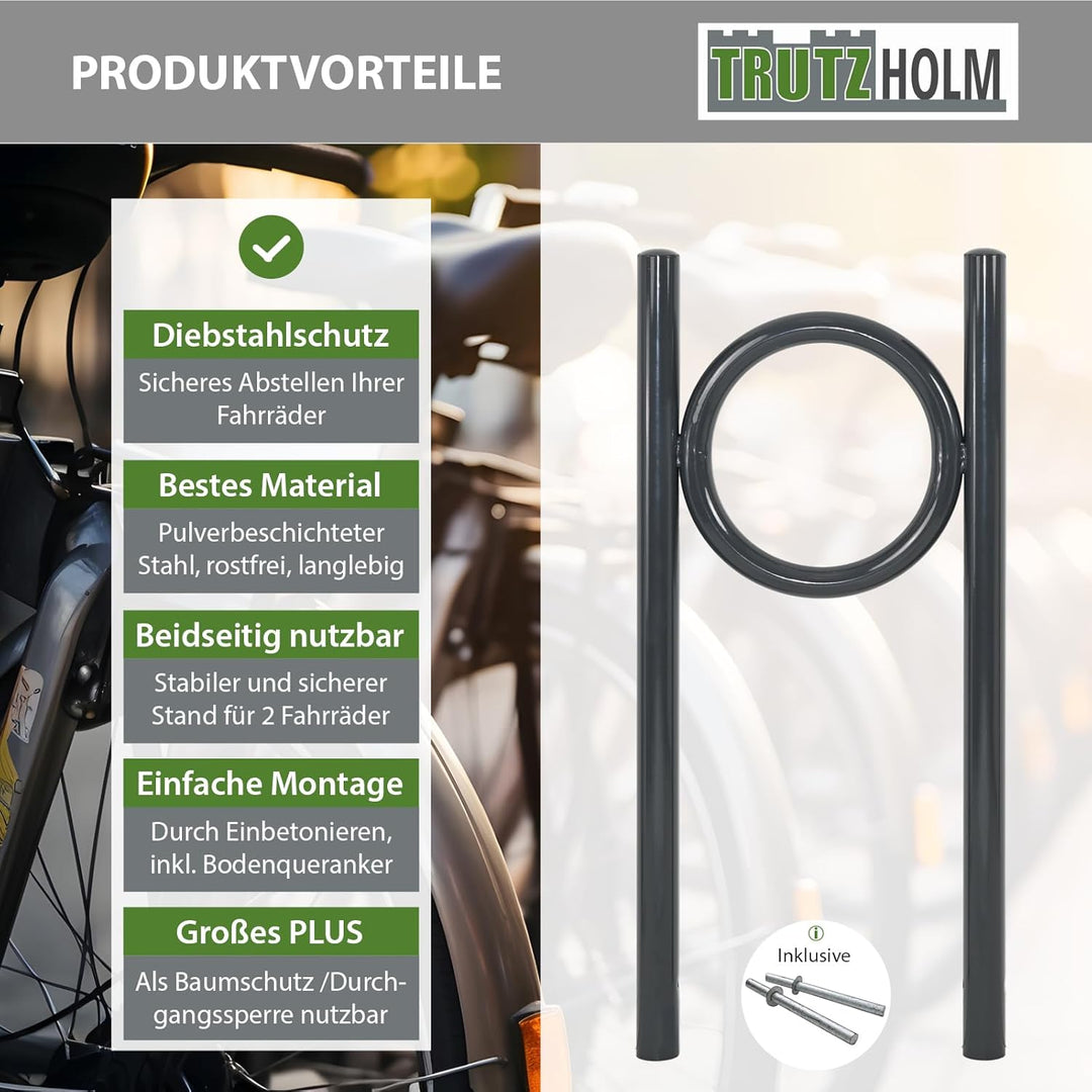TRUTZHOLM Fahrradanlehnbügel 115 x 52 cm Stahl pulverbeschichtet Rohrdurchmesser Ø 60 mm Fahrradstän