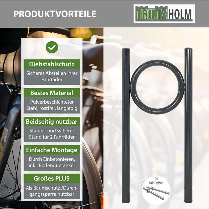 TRUTZHOLM Fahrradanlehnbügel 115 x 52 cm Stahl pulverbeschichtet Rohrdurchmesser Ø 60 mm Fahrradstän