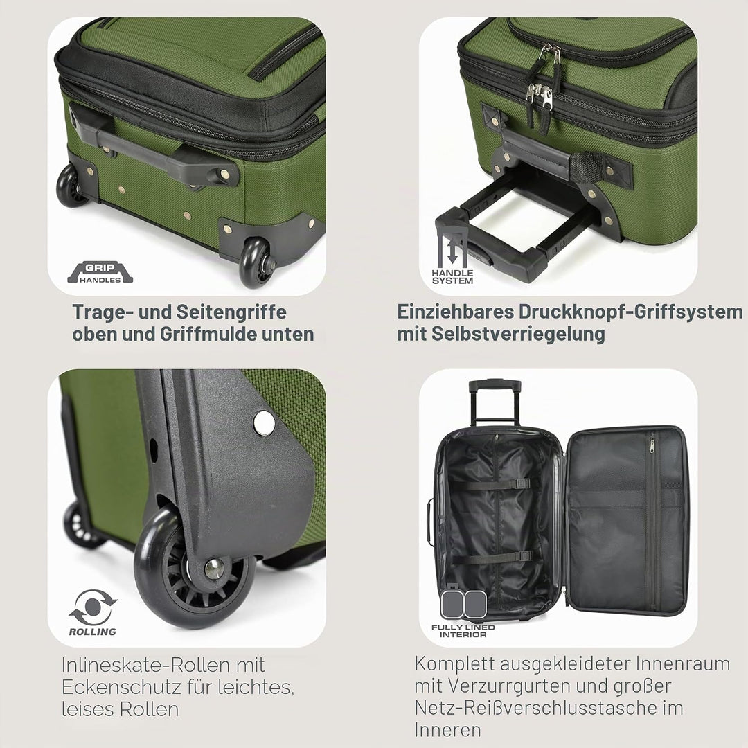 U.S. Traveler Rio Rugged Fabric Erweiterbares Handgepäck-Set 2 Wheel Grün, 2 Wheel Grün