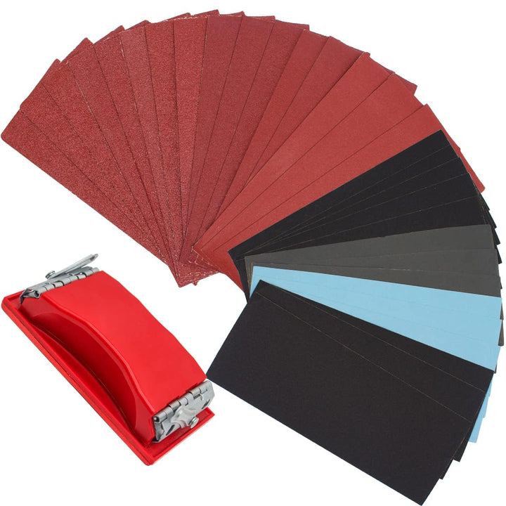 45 Stk Schleifpapier set mit Handschleifer , Sandpapier 93 x 230 mm, Körnung von 40 60 80 120 bis 20