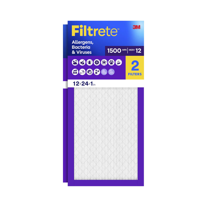 Filtrete 12x24x1 Air Filter, MPR 1500, MERV 12, Healthy Living Ultra-Allergen 3-Month Pleated 1-Inch