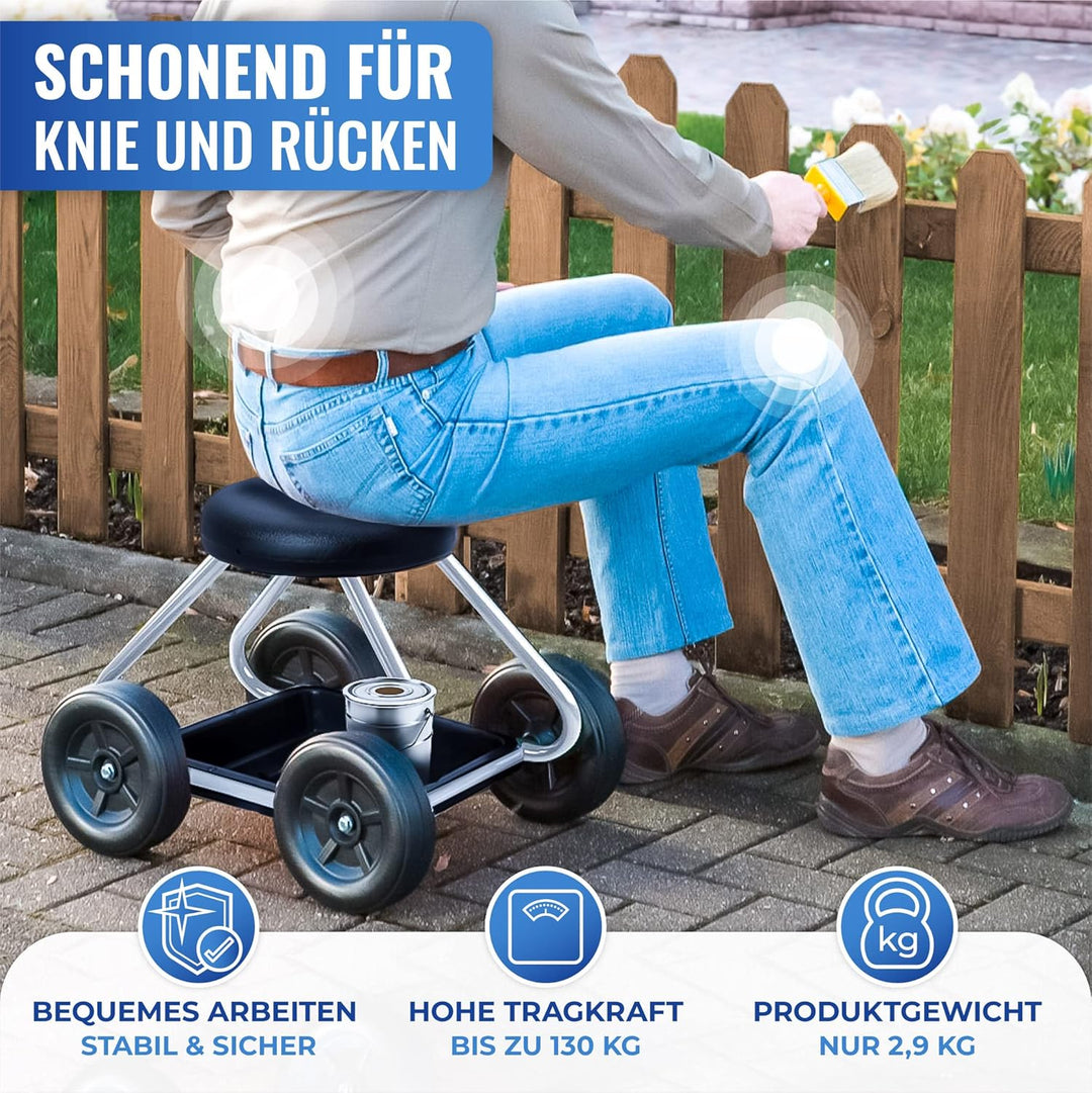 Maximex Rollsitz Secura - für Haushalt und Garten, Metall, 52 x 40 x 41 cm, Silber