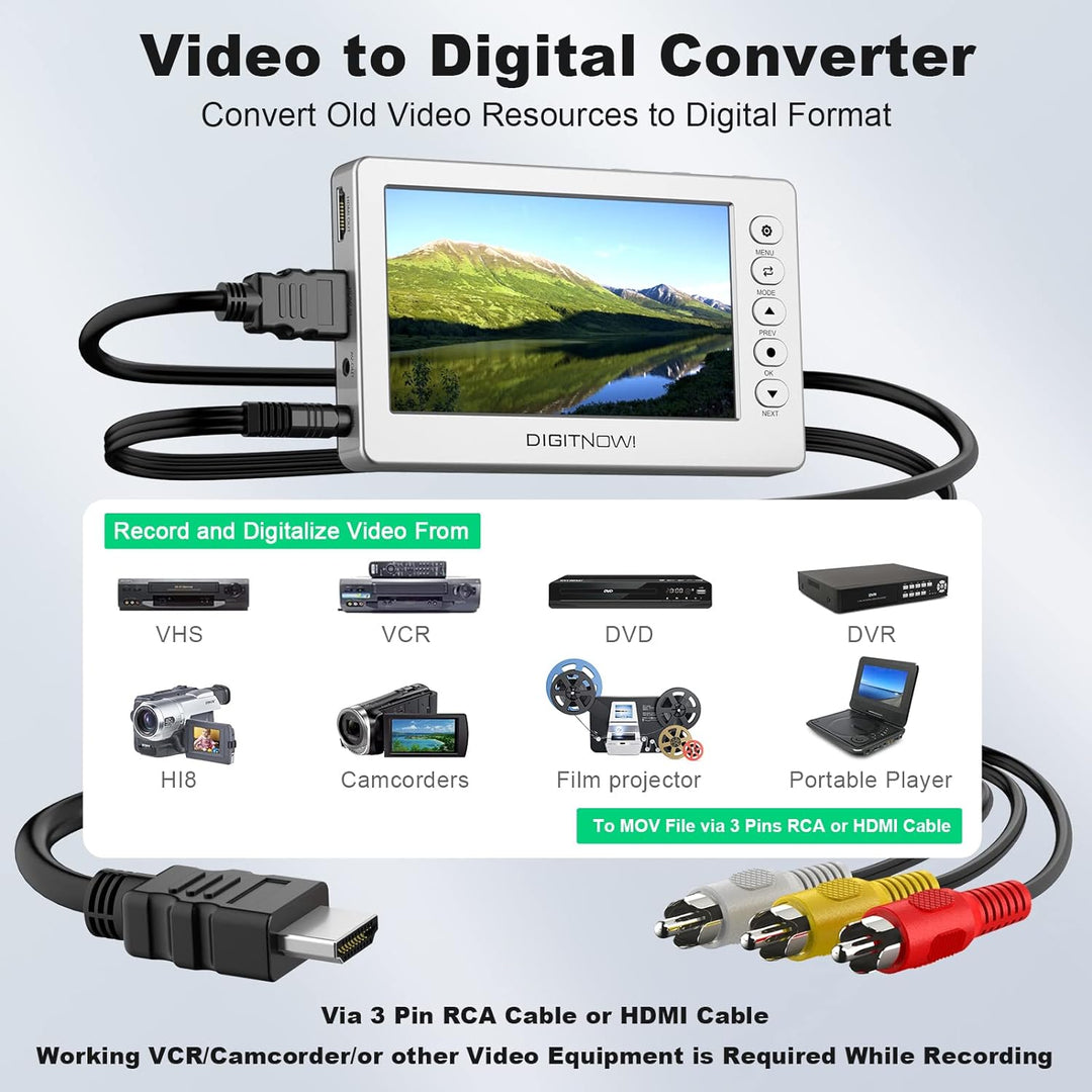 DIGITNOW! Video Capture, Video Converter USB 2.0 1080P 60fps mit 5 Zoll OLED Display, Aufnahme von H