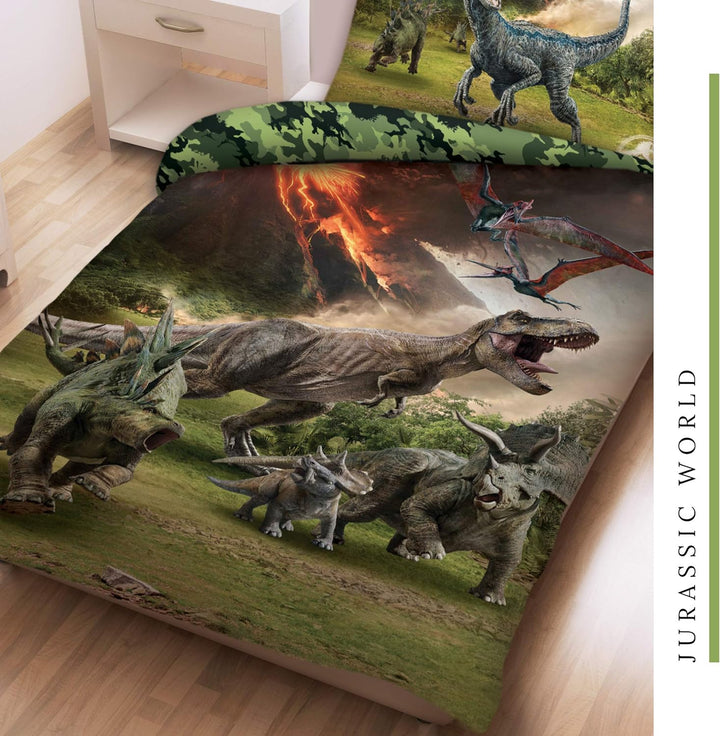 MTOnlinehandel Dino Jurassic Jungen-Bettwäsche · 1 x Kissenbezug 80x80 + 1 x Bettbezug 135x200 cm ·