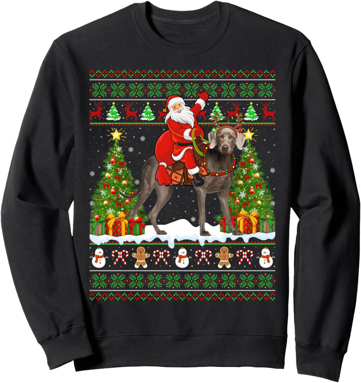 Weihnachtspullover Ugly Santa Riding Weimaraner Hund Weihnachten Sweatshirt