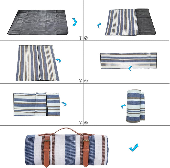 Picknickdecke 150 x 200cm,Blaue Streifen Picknickdecke Wasserdicht,Tragbare Extra Grosse Stranddecke