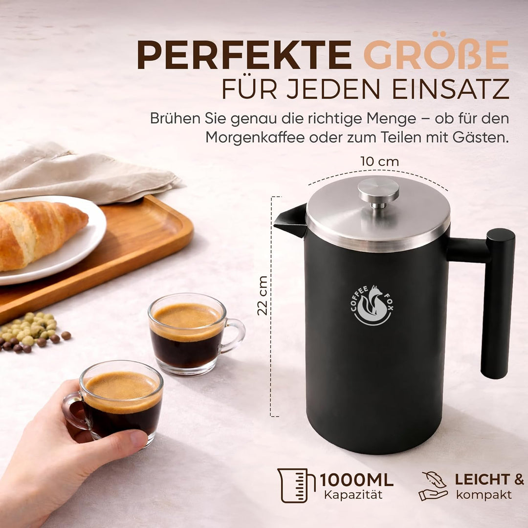 French Press Kaffeekanne aus doppelwandigem Edelstahl Schwarze Pressfilterkanne Französische