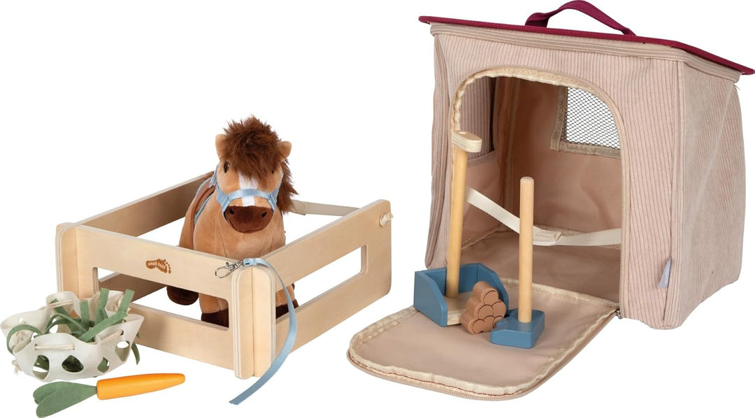 small Foot Spielset Pferd mit Stall und Zubehör in der Tasche, Plüschpferd mit vielseitiger REIT- un