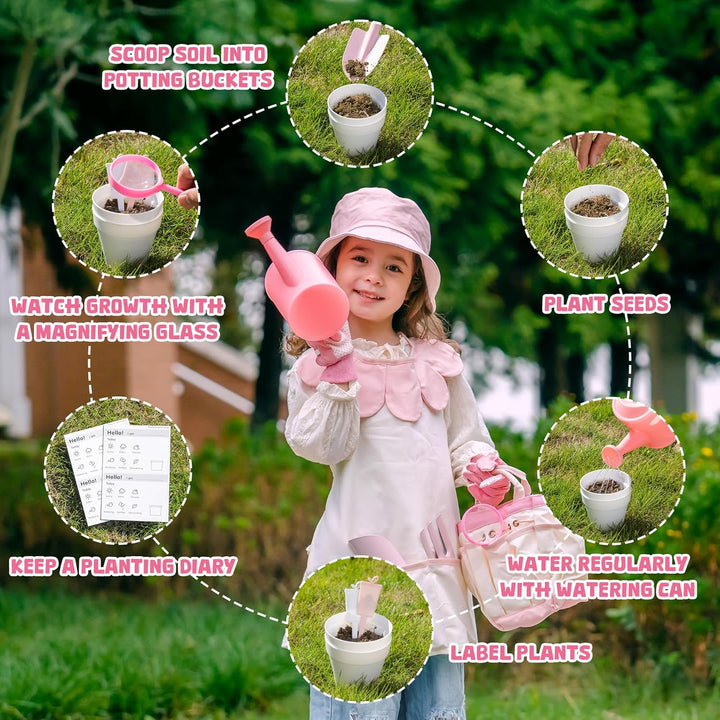 ROBUD Kinder-Gartenwerkzeug-Set, 17-teilig, Kinder-Gartenwerkzeug-Set mit Giesskanne, Gartengabel un