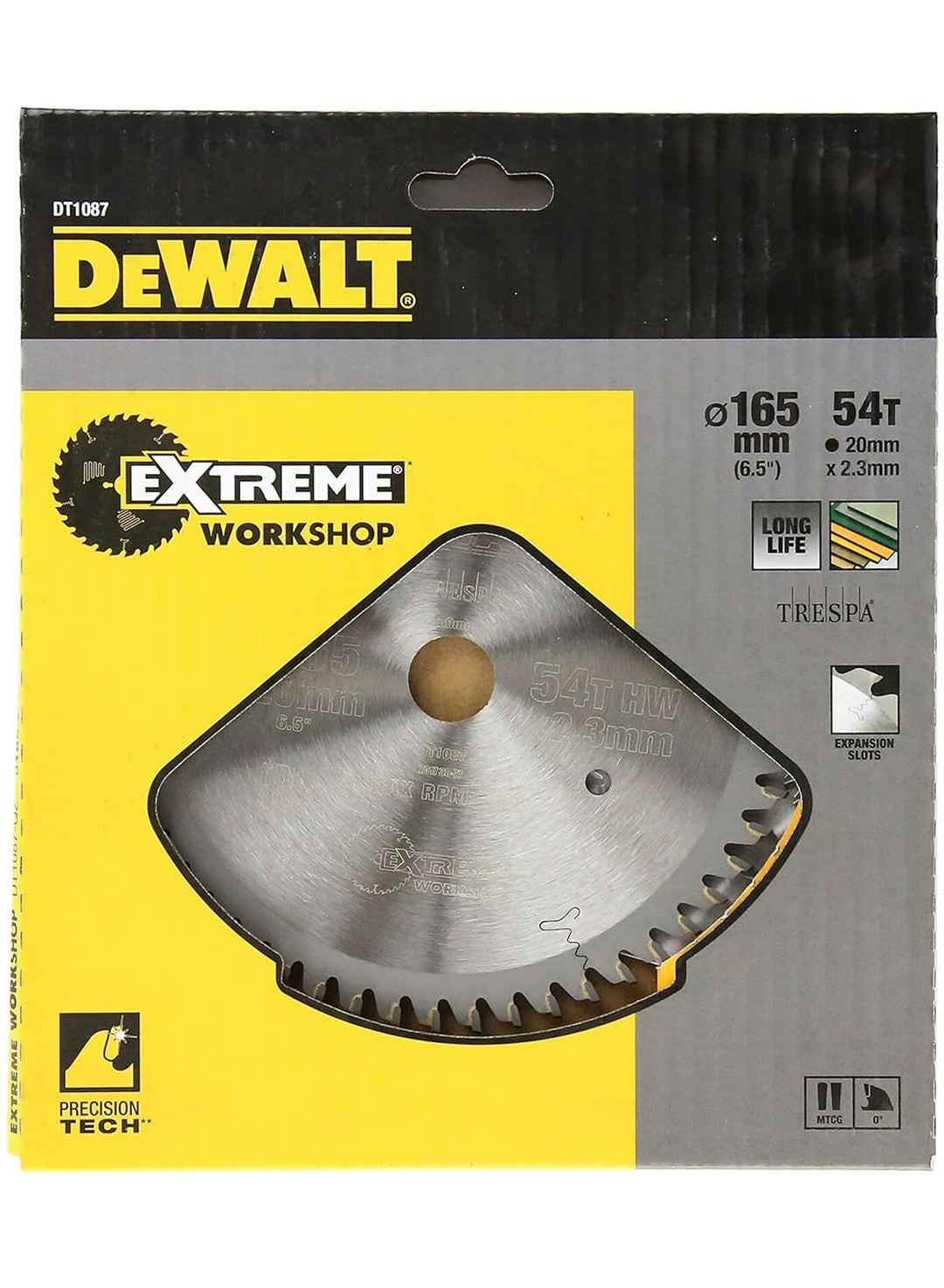 Dewalt Kreissägeblatt Extreme für Tauchkreissägen DT1087 (165/20, 54 Zähne, TFZ, 0°, für extra feine