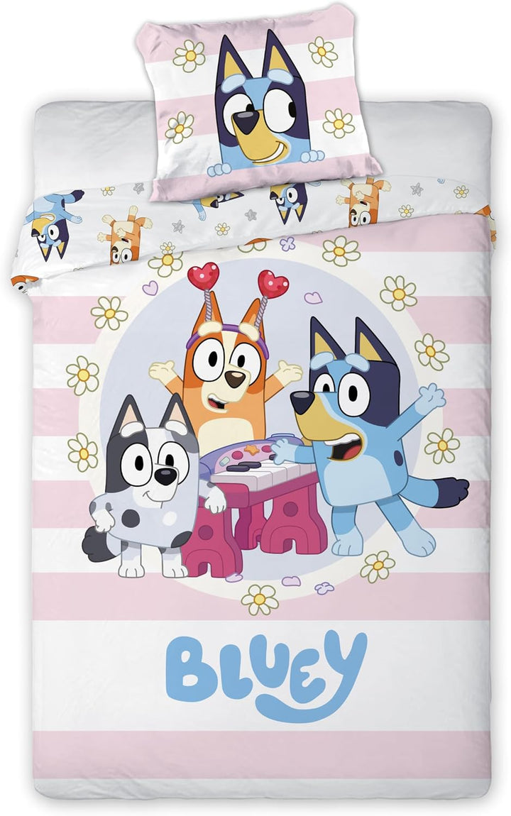 Bluey Babybettwäsche 100x135 + Kissenbezug 40x60 Rosa Streifen Bingo Junge, Rosa