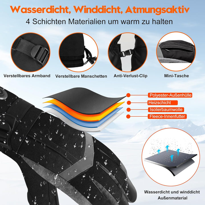 SVPRO Beheizte Handschuhe, 5V 6000mAh Wiederaufladbare Beheizte Skihandschuhe für Herren & Damen, Wa