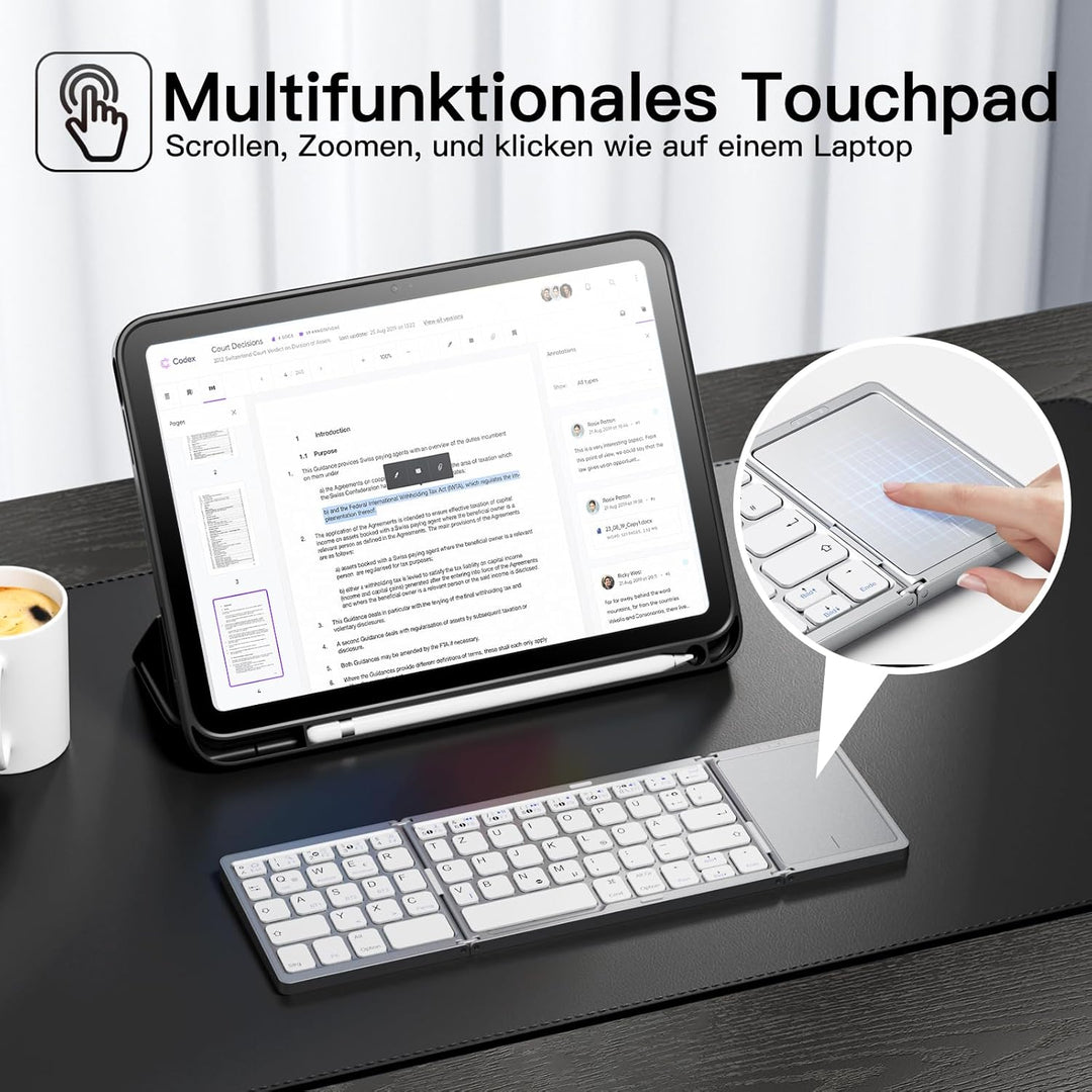 Vobafe Bluetooth Faltbare Tastatur mit Touchpad Kabellose Klappbare, Tragbare Mini Tastatur mit 3 Bl