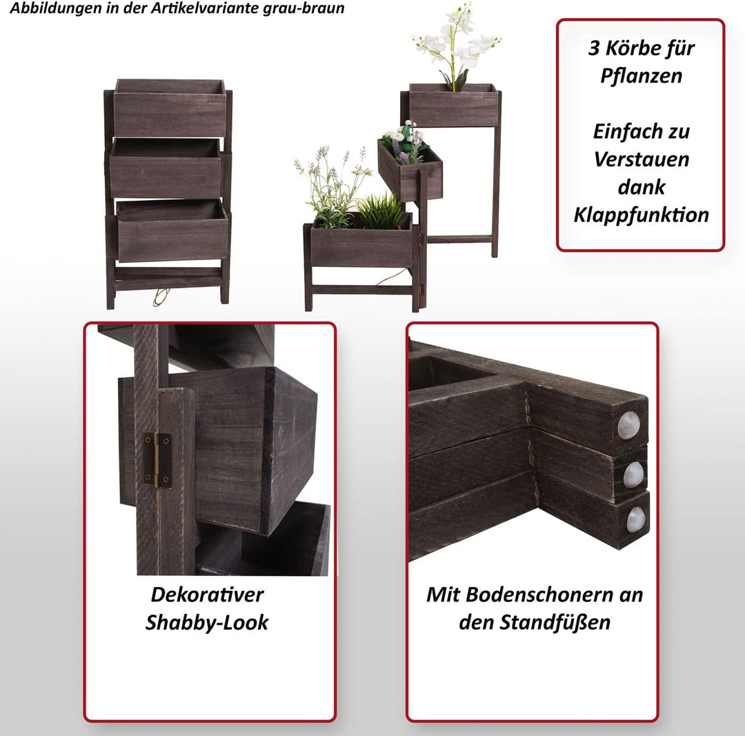 Mendler Pflanzregal T275, Standregal Blumenständer Pflanzkasten, 65x108x15cm, Holz Shabby-Look Vinta