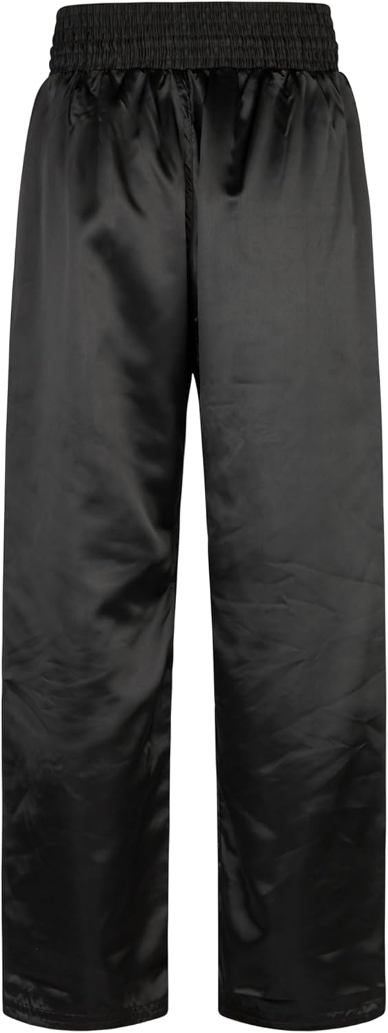 BAY® "EDEL Stick Kickboxhose, komplett schwarz, gestickter Schriftzug Kickboxen, Thaiboxhose lang, H