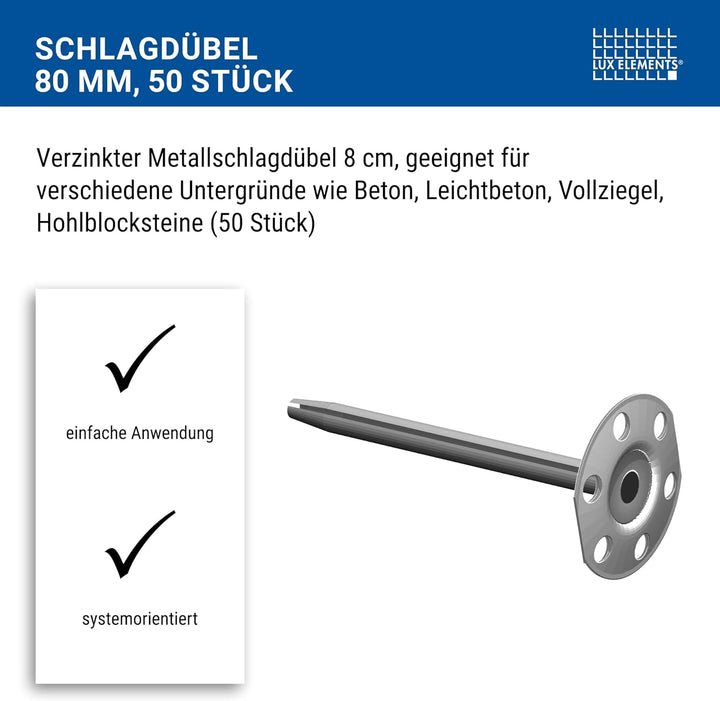 LUX ELEMENTS Schlagdübel FIX-FID 80 LFIXZ2101, Silber, 50 Stück 50 Stück Schlagdübel 8 cm, 50 Stück
