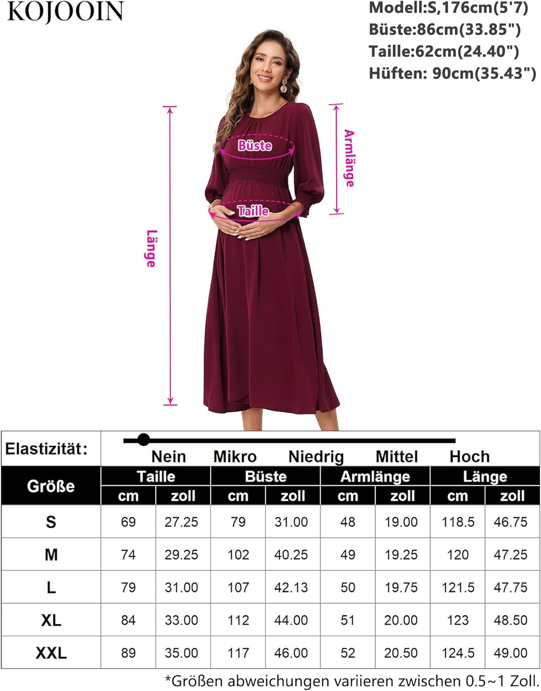 KOJOOIN Damen Umstandskleid Kurzarm Schwangerschafts Bedrucktes Kleid mit Rundhalsausschnitt und Rüs
