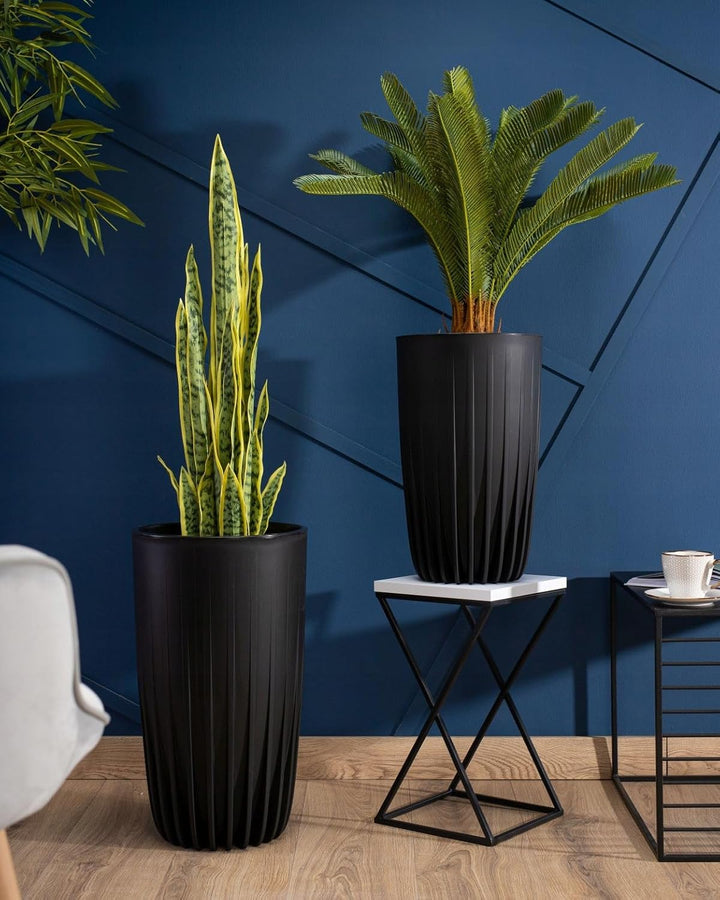 Pflanzenständer Metall 40 cm Hoch - Stabiler und Fester Blumenhocker mit Weiss MDF-Platte auf Schwar