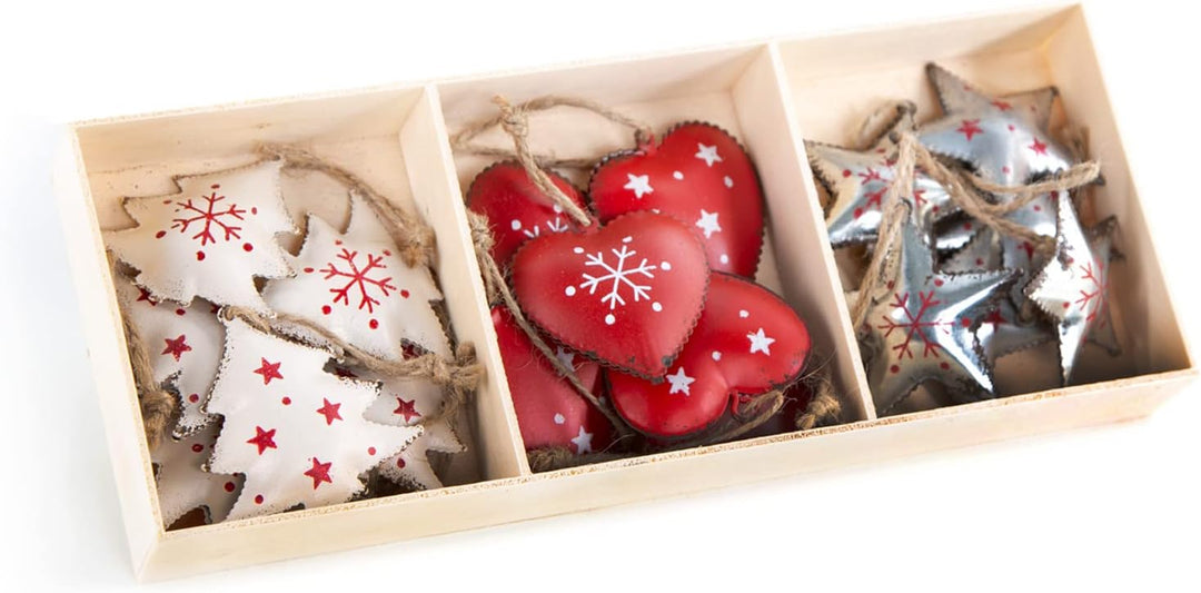 Logbuch-Verlag 18 Weihnachten Anhänger für den Baum Blech Metall rot weiss Silber 5 cm Blechanhänger