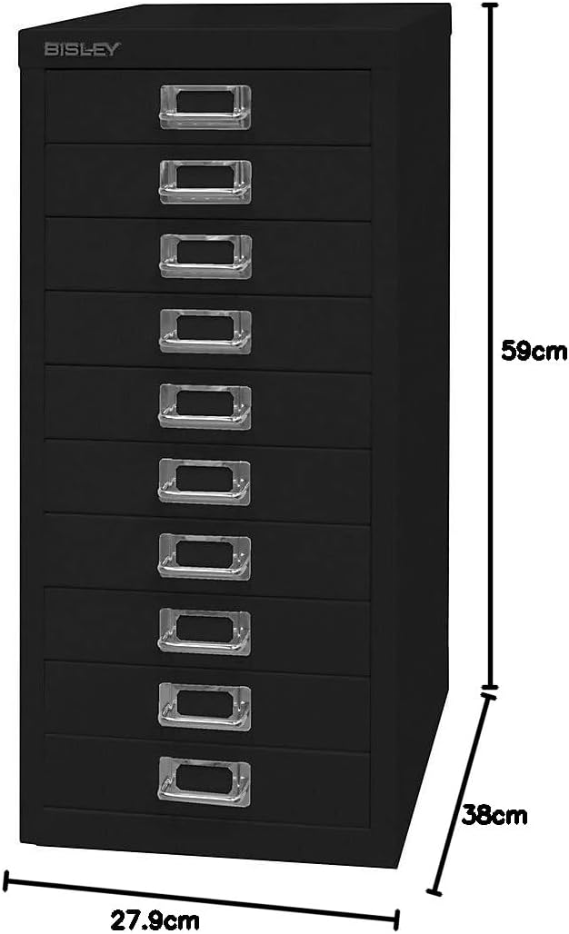 BISLEY MultiDrawer, 29er Serie, DIN A4, 10 Schubladen, Metall, 633 Schwarz, 38 x 27.9 x 59 cm