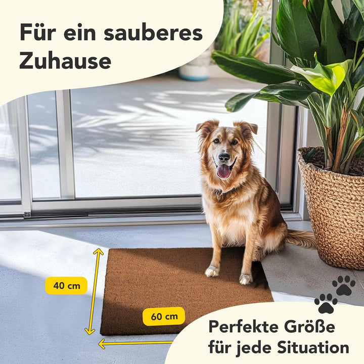Floordirekt Fussmatte für Innen und Aussen, 40x60 cm Braun, Türmatte aus Kokos, Schmutzfangmatte für