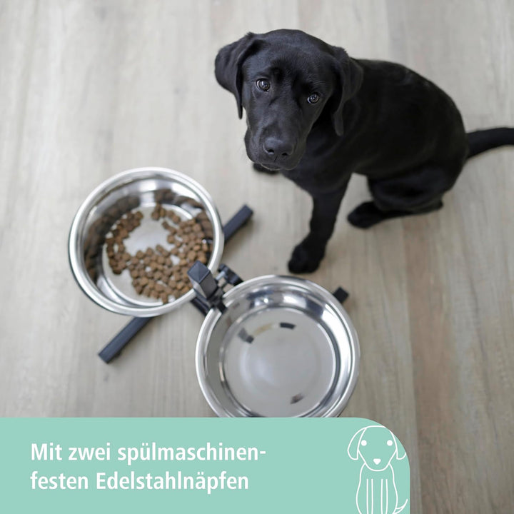 Kerbl Futterbar inklusive Edelstahlnäpfe, Stufenlos Verstellbarer Hunde Fressnapf, 2 x 2800 ml, Höhe