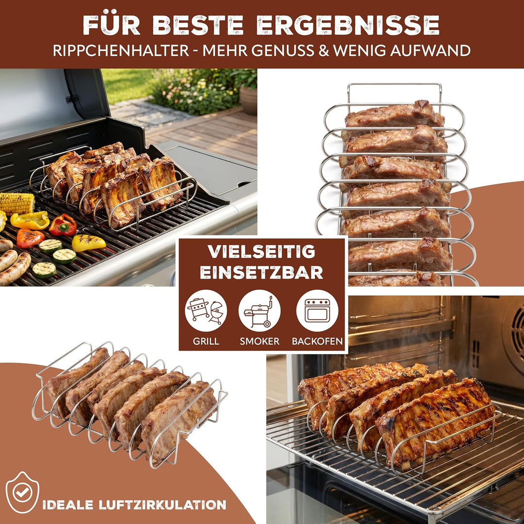 eluno Spareribs Halter mit Haltegriffen, Rippchenhalter zur Zubereitung von 6 Spareribs für Beste Er