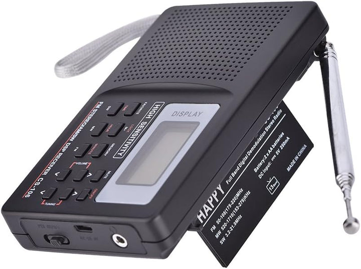 Vollfrequenz-Radioempfänger, UKW/AM/SW/LW/TV Tragbarer Empfangsfunkempfänger mit Uhr und Wecker(10K)