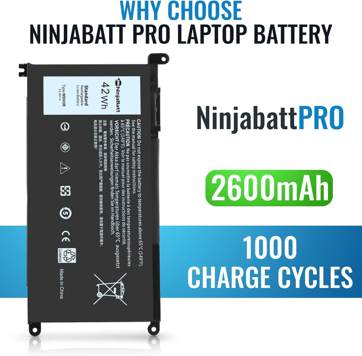 NinjaBatt Batterie Kompatibel mit Dell WDX0R P69G Inspiron 13 15 5000 7000 5567 7579 5578 5570 5568