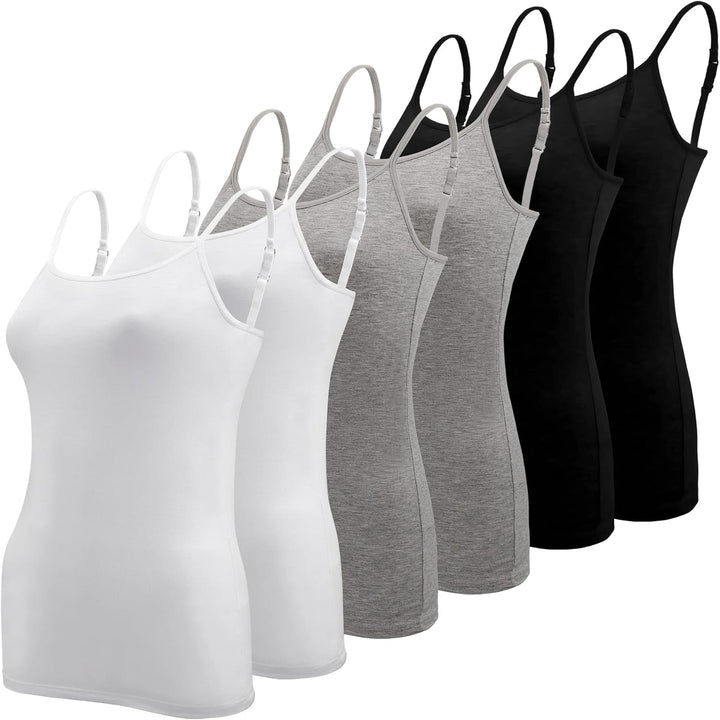 BQTQ 6 Stück Unterhemd Damen Spaghetti Top Unterhemd Spaghettiträger mit Verstellbarer Strap Basic C