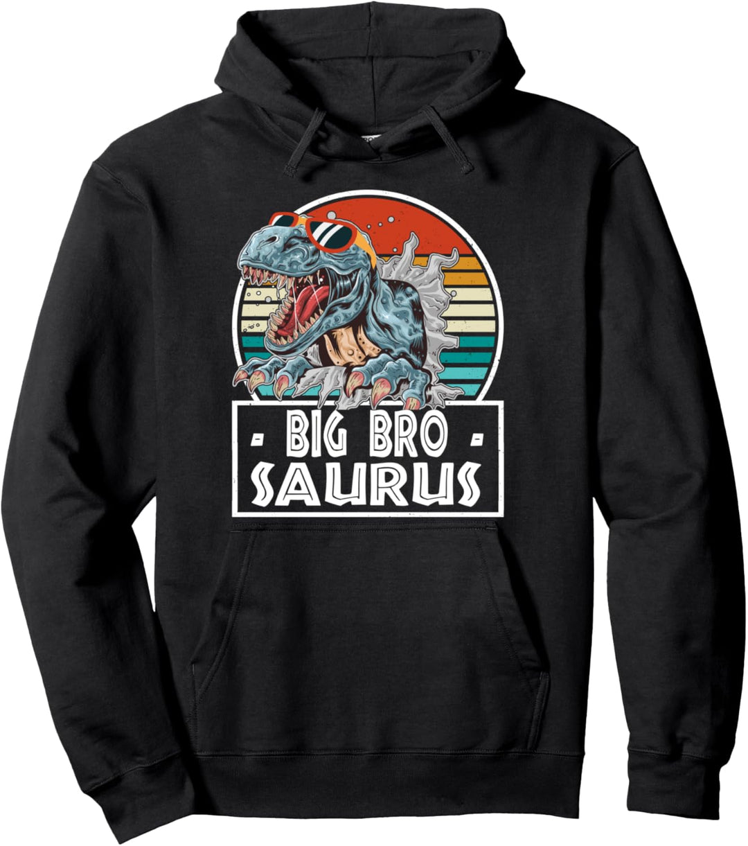 Big Bro Saurus Vintage T-rex Dinosaur Funny Family Matching Pullover Hoodie