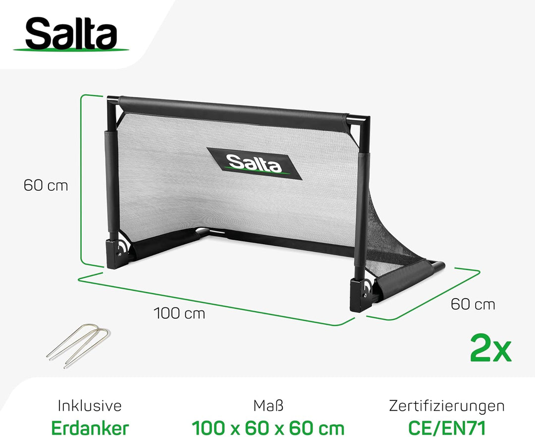 Salta Challenge - 100x60cm - Faltbares Fussball Tor - 2er Set - Für Kinder und Erwachsene - Zusammen
