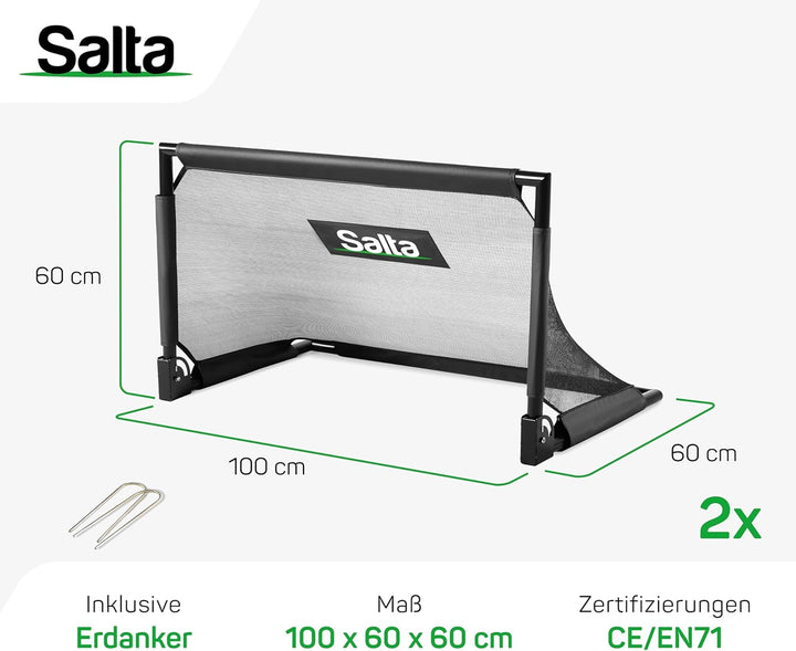 Salta Challenge - 100x60cm - Faltbares Fussball Tor - 2er Set - Für Kinder und Erwachsene - Zusammen