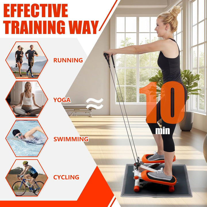 2in1 Stepper mit Ständer und elastischer Kordelleise, Stepper für zuhause, Fitness Stepper, LED-Anze