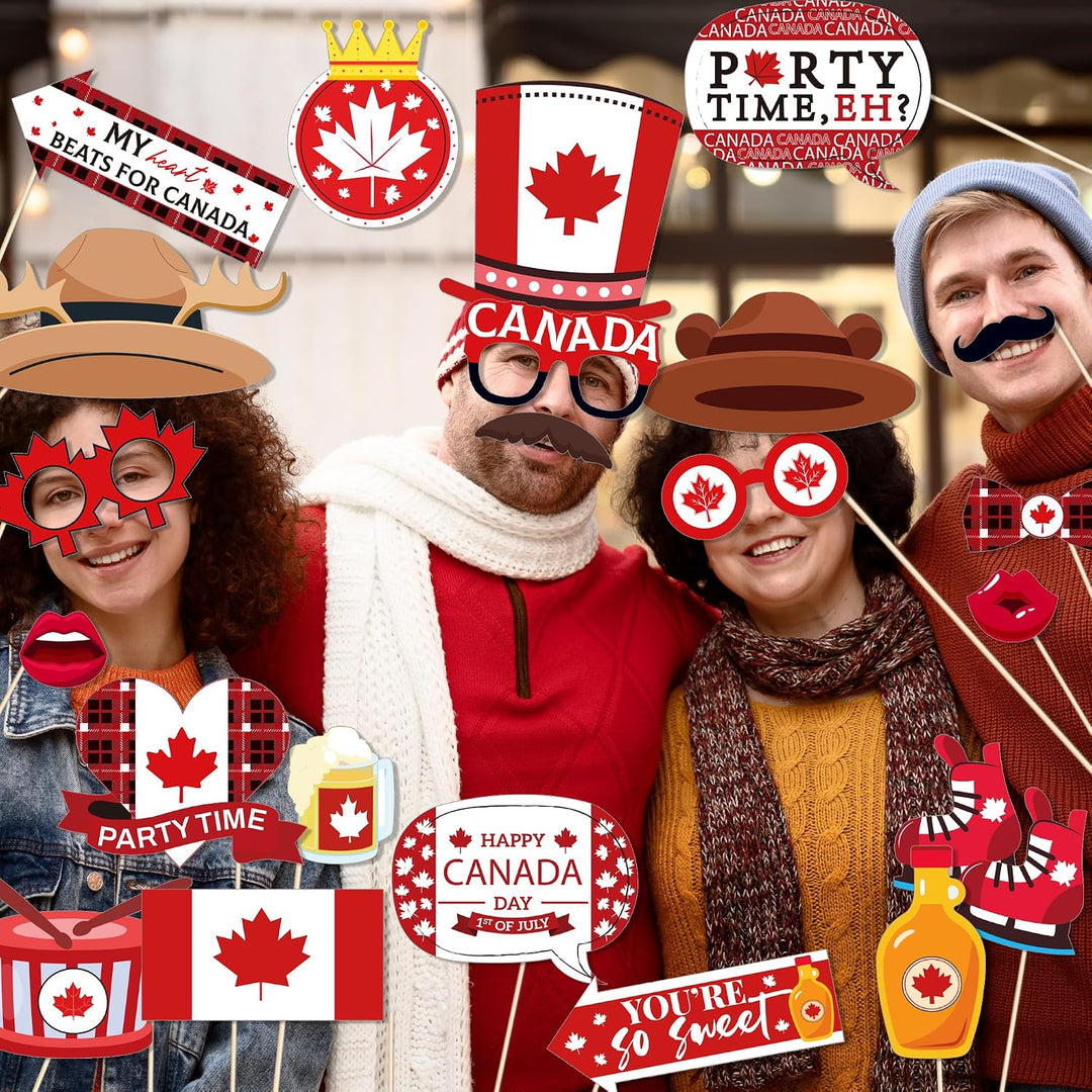 25 Stück Kanada-Fotoautomaten-Requisiten mit Stab, Kanada-Flagge, Foto-Requisiten, Kanada-Nationalfe