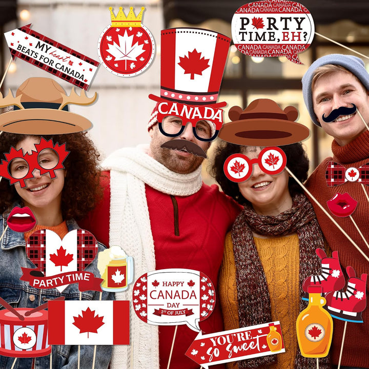 25 Stück Kanada-Fotoautomaten-Requisiten mit Stab, Kanada-Flagge, Foto-Requisiten, Kanada-Nationalfe