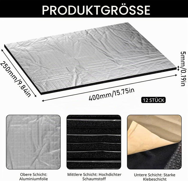 12 Stück Alubutyl Platten Dämmmatte, 400 * 250 * 5mm Isolierung Feuerfest Wasserdicht Antidröhnmatte
