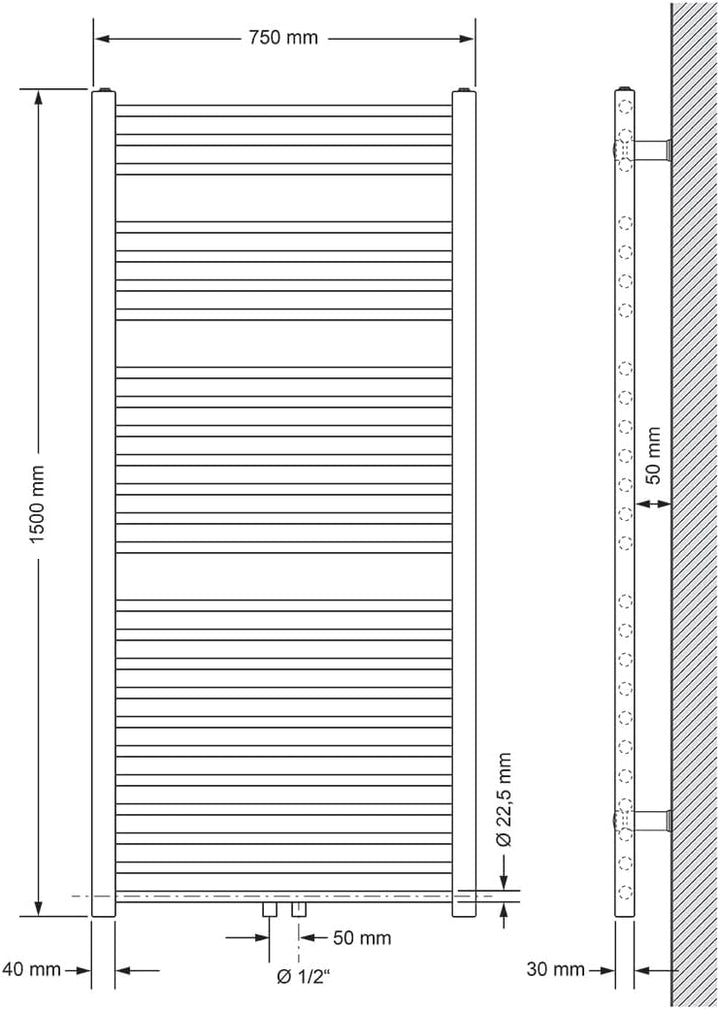 ECD Germany Badheizkörper 750 x 1500 mm Anthrazit gebogen mit Mittelanschluss - Design Heizkörper Ha