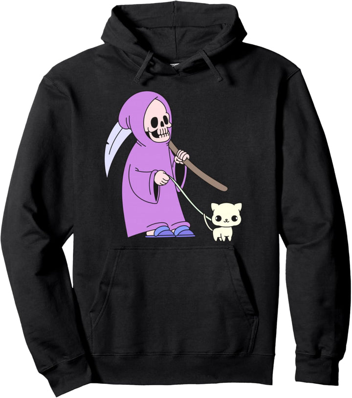 Kawaii Reaper Pastell Goth Ästhetik Grim mit Hausschuhe Katze Pullover Hoodie