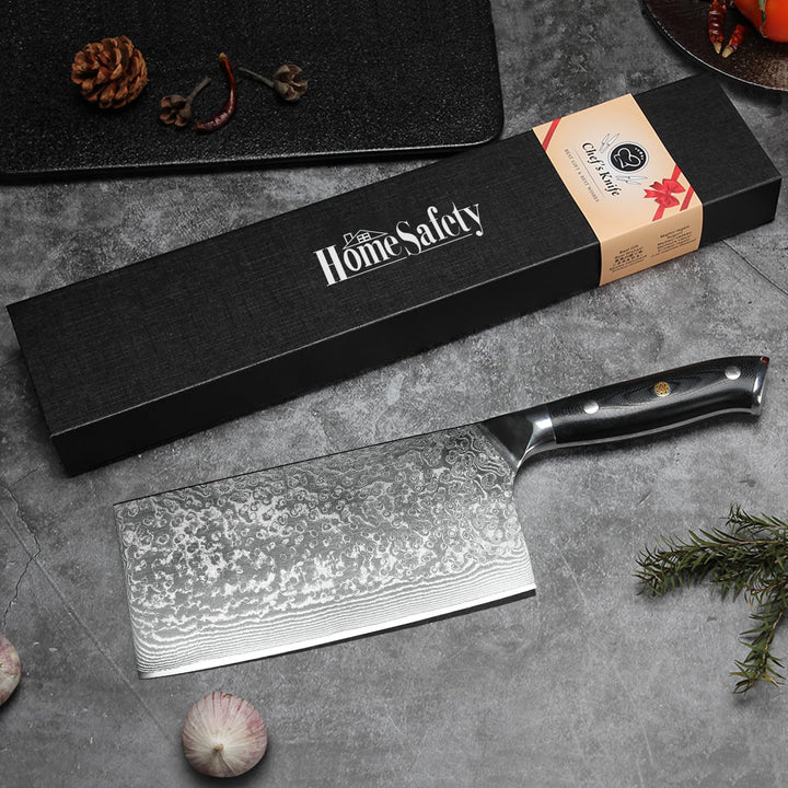 Home Safety Damastmesser Fleischmesser - Damast Chinesisches Hackmesser 17.5 cm Klinge aus 67 Schich