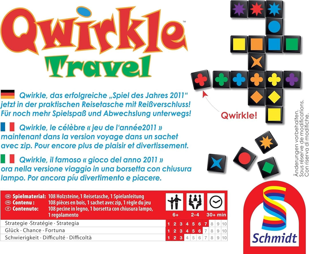 Schmidt Spiele 49270 Qwirkle Travel, Spiel des Jahres 2011 als Reisespiel Single, Single