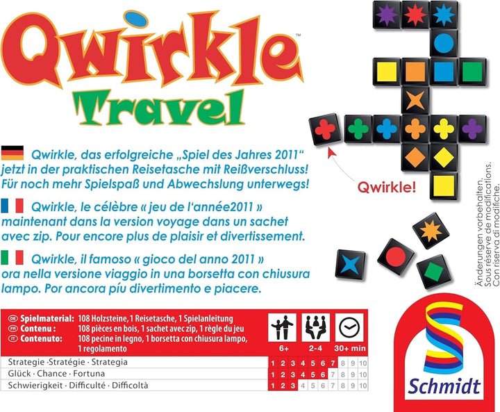 Schmidt Spiele 49270 Qwirkle Travel, Spiel des Jahres 2011 als Reisespiel Single, Single