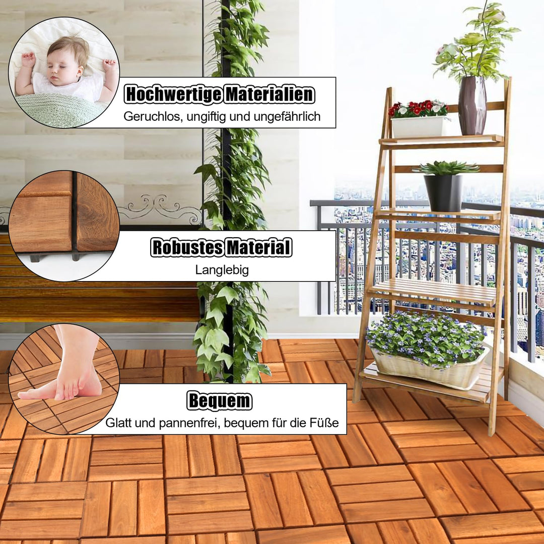 Ansobea Holzfliesen Balkon, Akazienholz 30x30cm Terrassenfliesen 11Stück 1㎡,Terassenboden Aussen,Kli